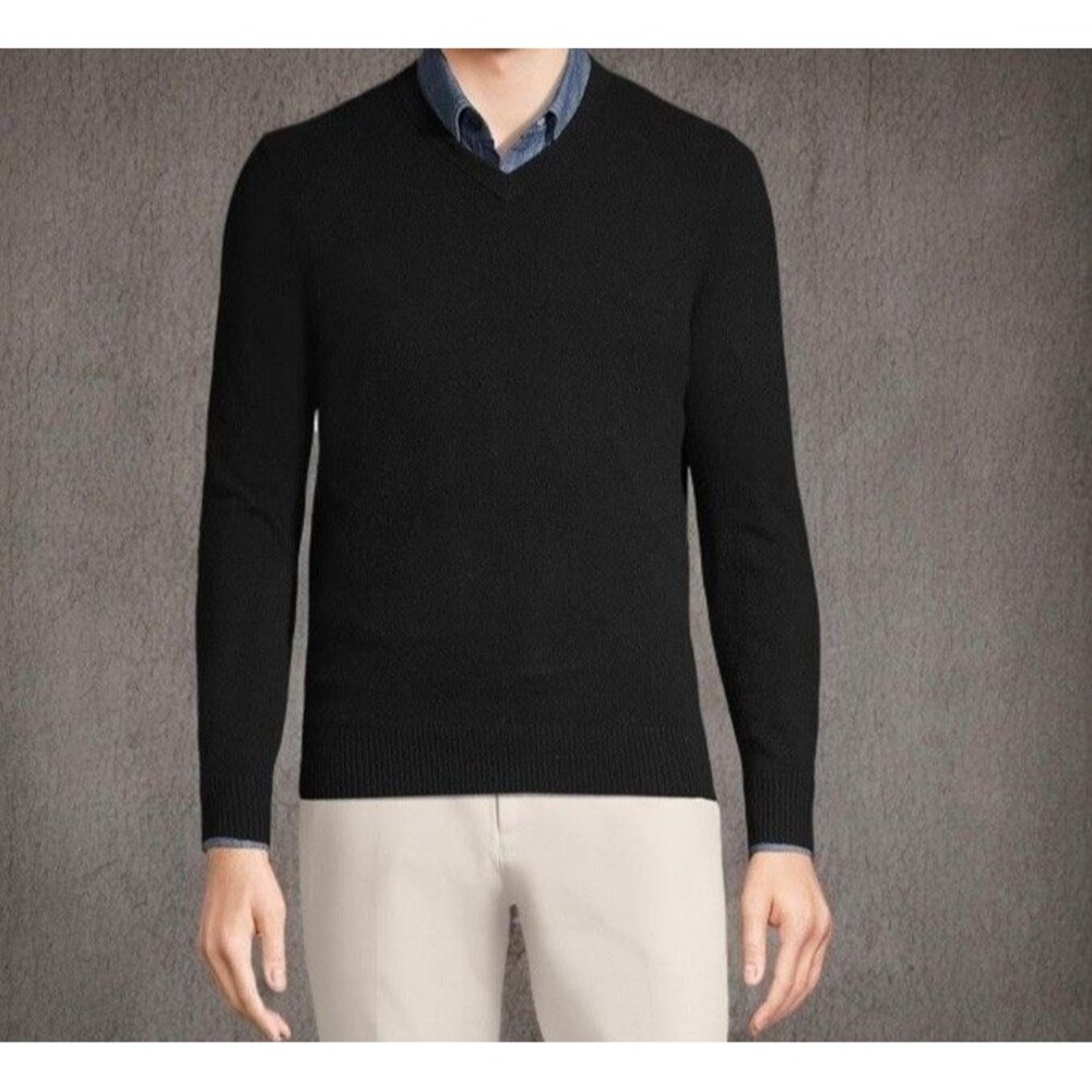 Lands End Mens 100% Cashmere Back  V-Neck Sweater Top Sz L